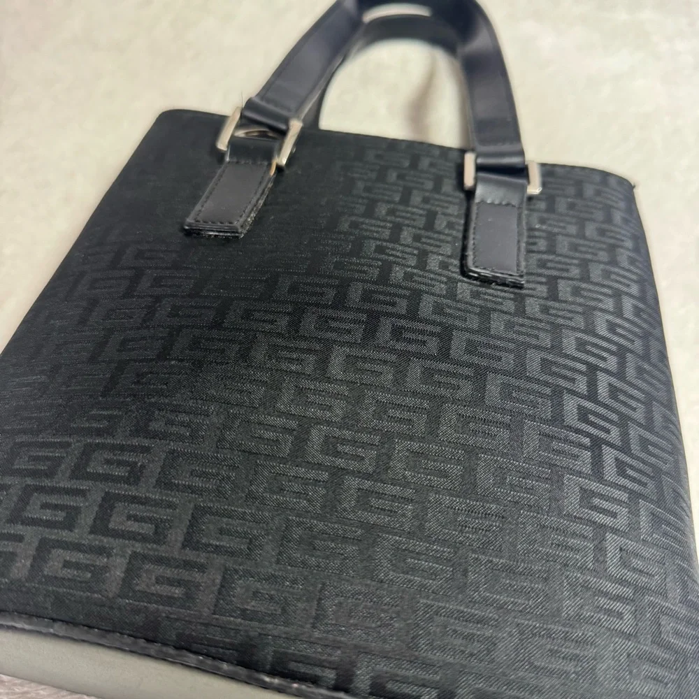 Vintage 90s 2000s Y2K Black Monogram Canvas Purse with Strap - New Deadstock - Picture 2 of 7